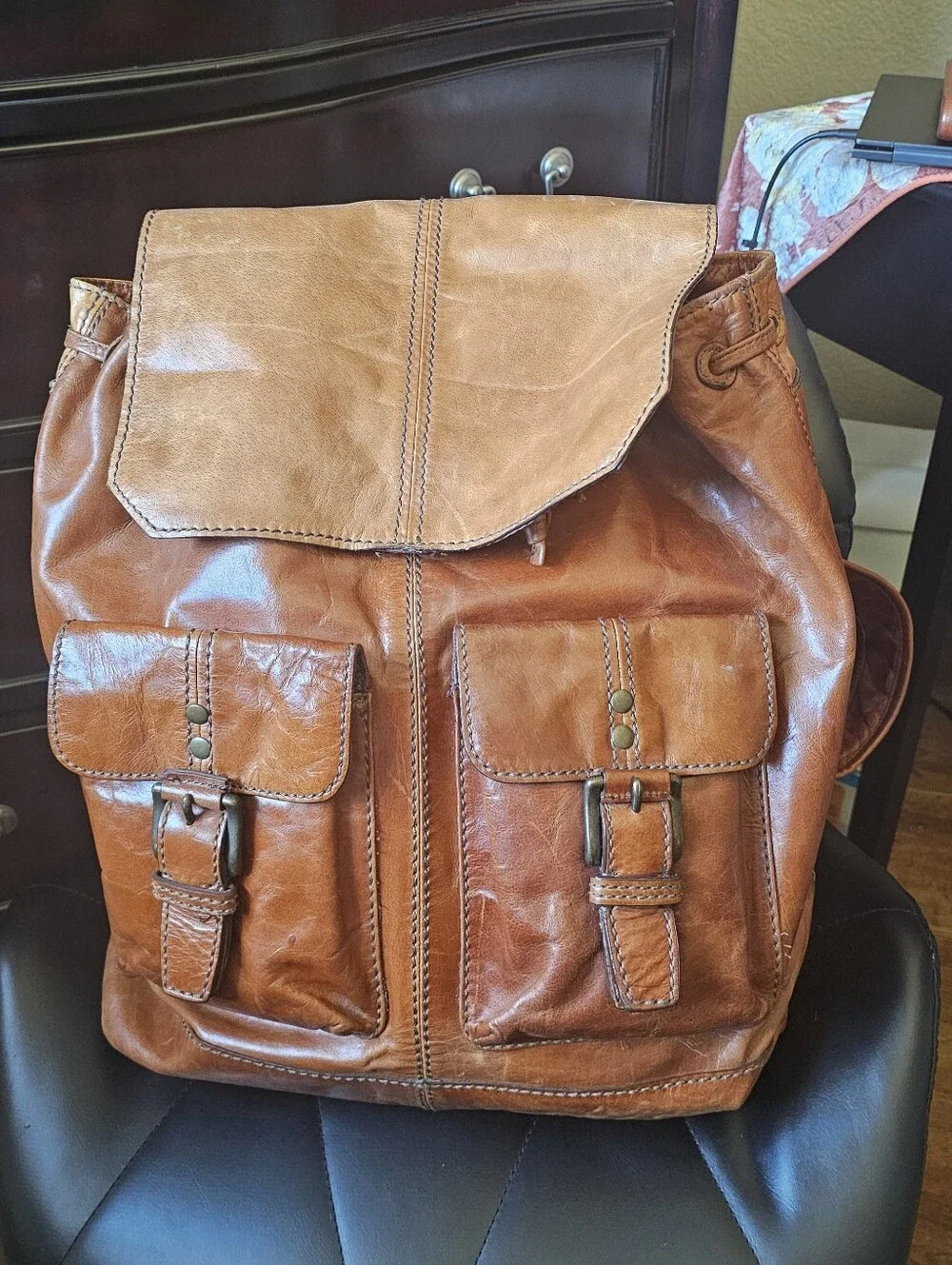 Vintage Fossil Chestnut Brown Leather Backpack